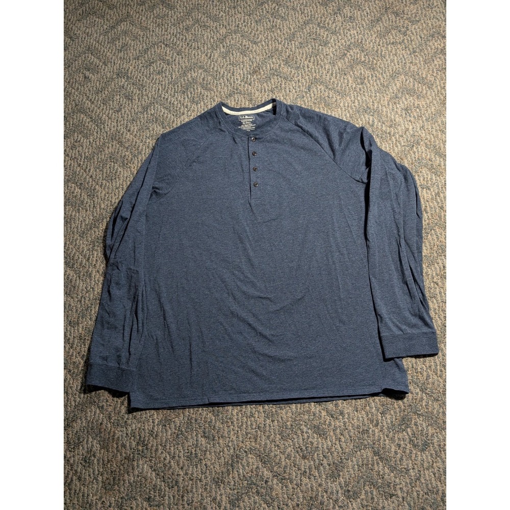 LL Bean Mens XL Tall Blue Heather Supima Cotton Spandex Henley Shirt 521567
